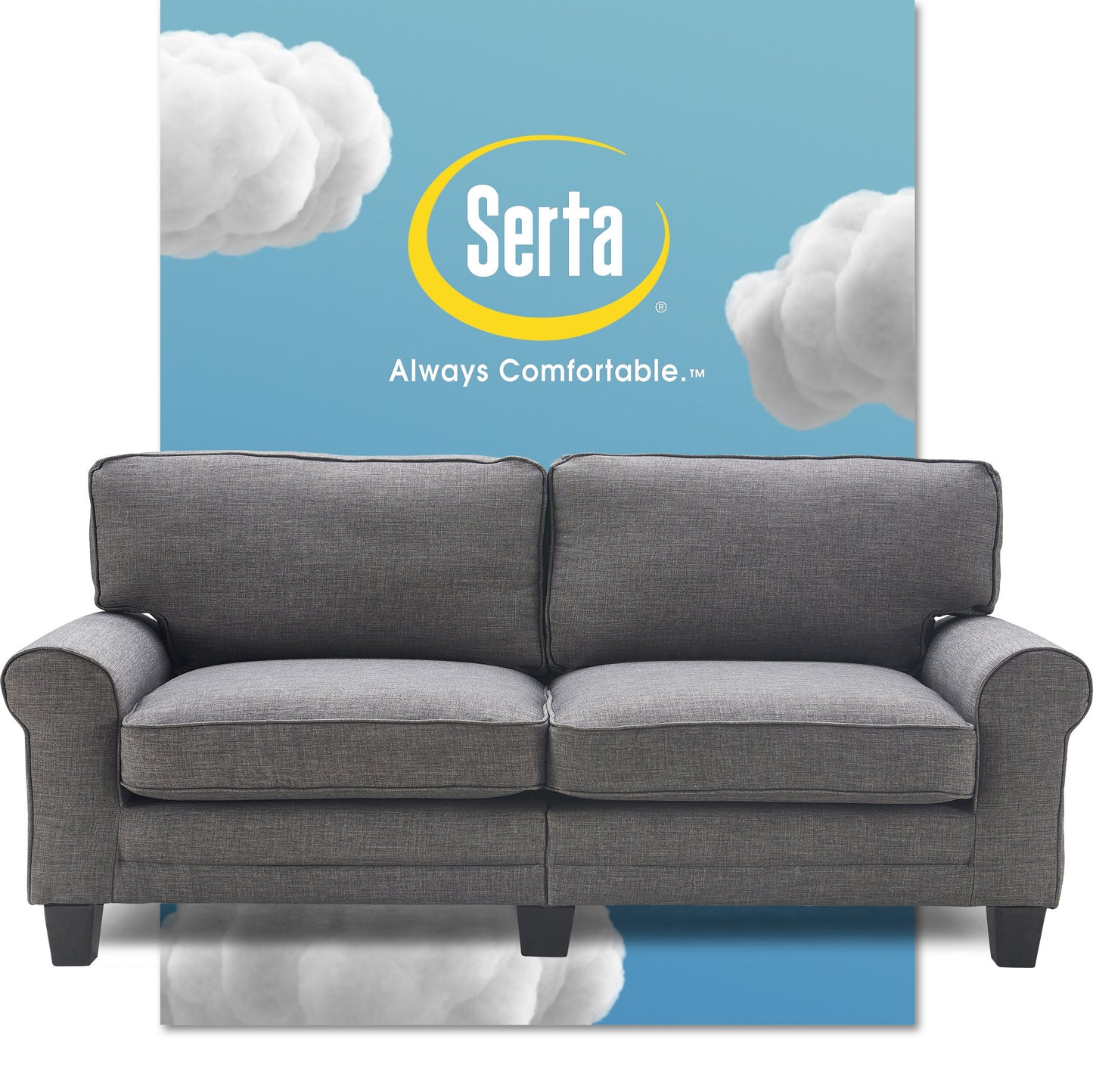 Serta Copenhagen 78" Sofa Couch for Two People with Pillowed Back Cushions and Rounded Arms