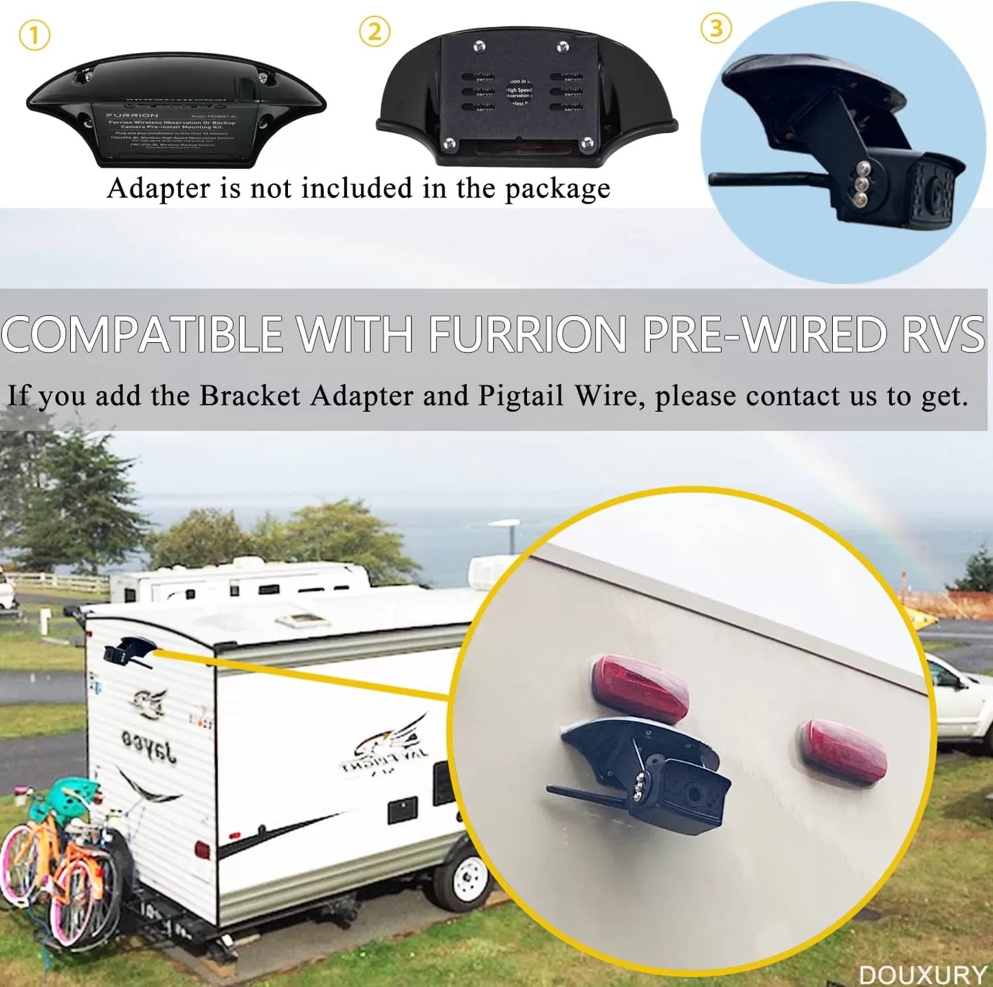 Wireless Backup Camera for RV Truck Trailer Camper Digital 3 Rear/Side View Cameras & HD 1080P 4 Splits 7" Screen with Adapter for Furrion Pre-Wired Night Vision IP69 Waterproof 170° Wide View Angle