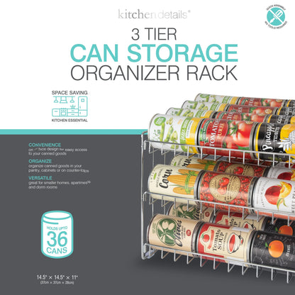 Kitchen Details 3 Tier Can Storage Organizer Rack - 14.5"x 11.4"x 11"