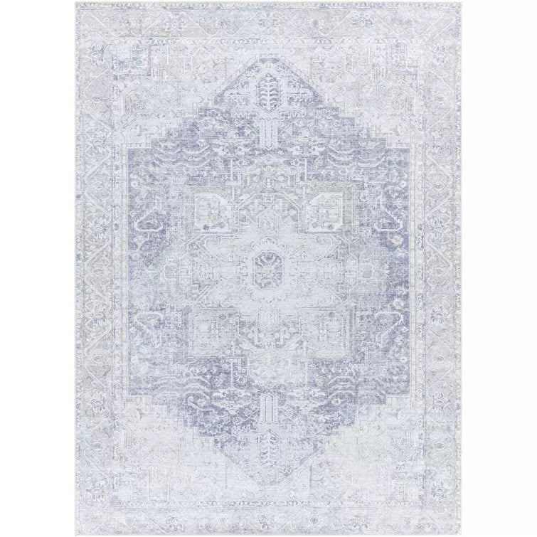 Mya Machine Washable Oriental Brick Red/Light Gray Area Rug