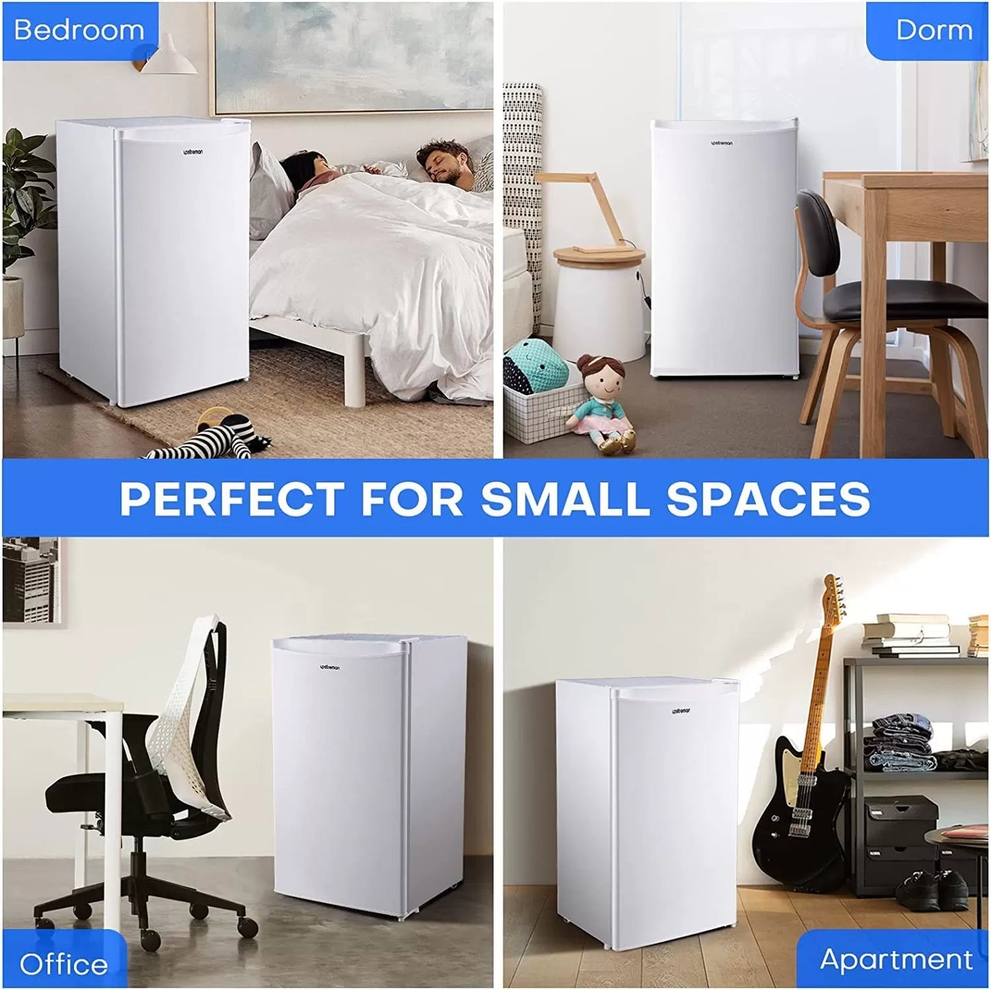 Upstreman 3.2 Cu.Ft Mini Fridge with Freezer, Single Door, Adjustable Thermostat, Refrigerator for Dorm, Office, Bedroom, Black-BR321