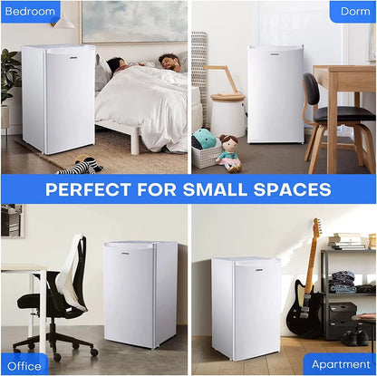 Upstreman 3.2 Cu.Ft Mini Fridge with Freezer, Single Door, Adjustable Thermostat, Refrigerator for Dorm, Office, Bedroom, Black-BR321