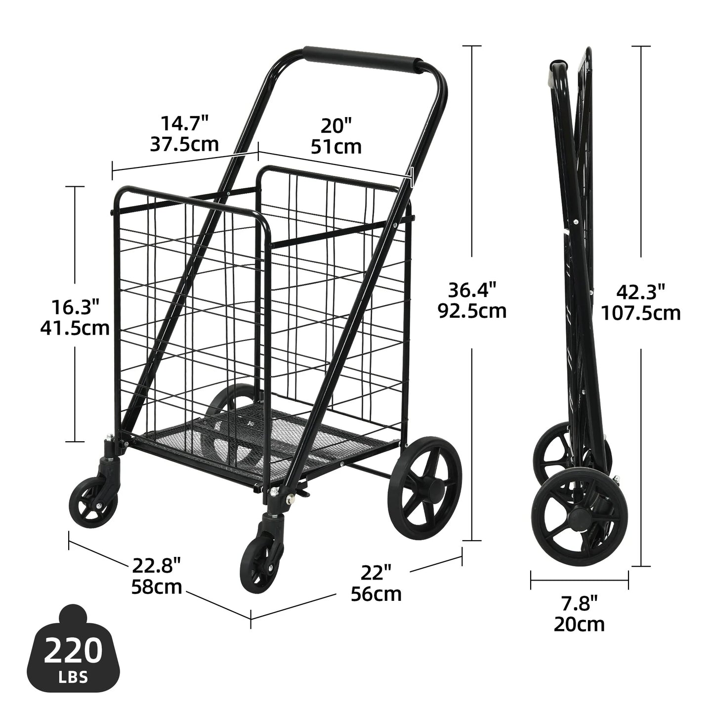 Moasis Utility Folding Shopping Cart Portable Trolley with Swivel Wheels