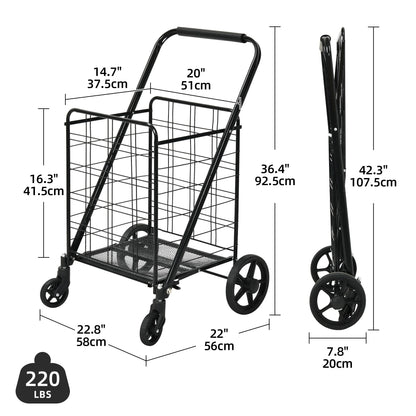 Moasis Utility Folding Shopping Cart Portable Trolley with Swivel Wheels