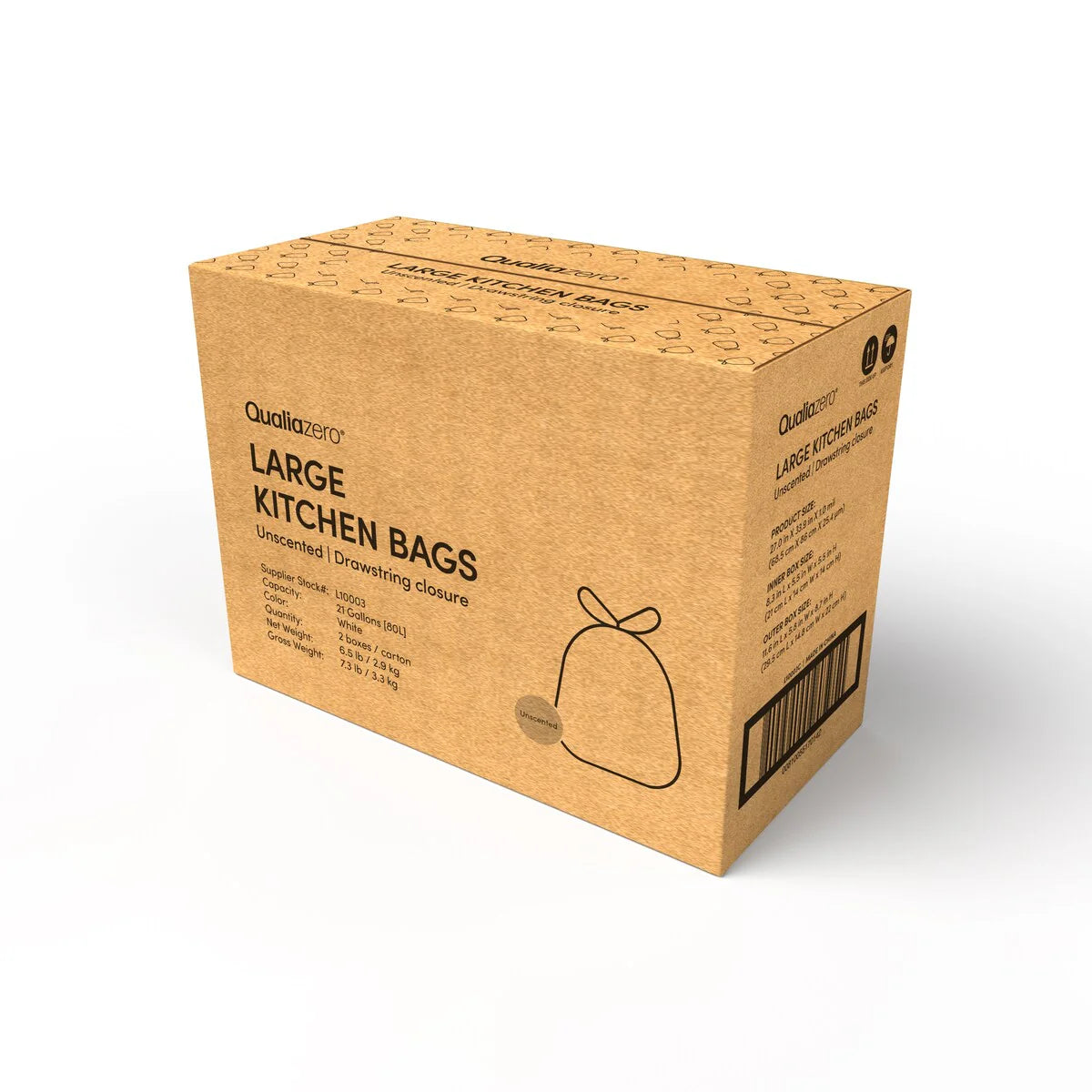 Qualiazero 21 Gallon Drawstring Trash Bag - 45 Bags - Scented or unscented
