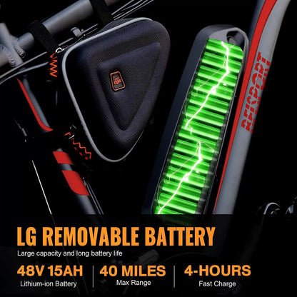 BFISPORT EB26 Electric Bike for Adults 750W/Peak 1000W Electric Bicycle 48V 15AH LG Battery Electric Bike 26" Fat Tire Mountain28mph Shimano 21 Speed Gears Dual Shock Absorber Electric Bike