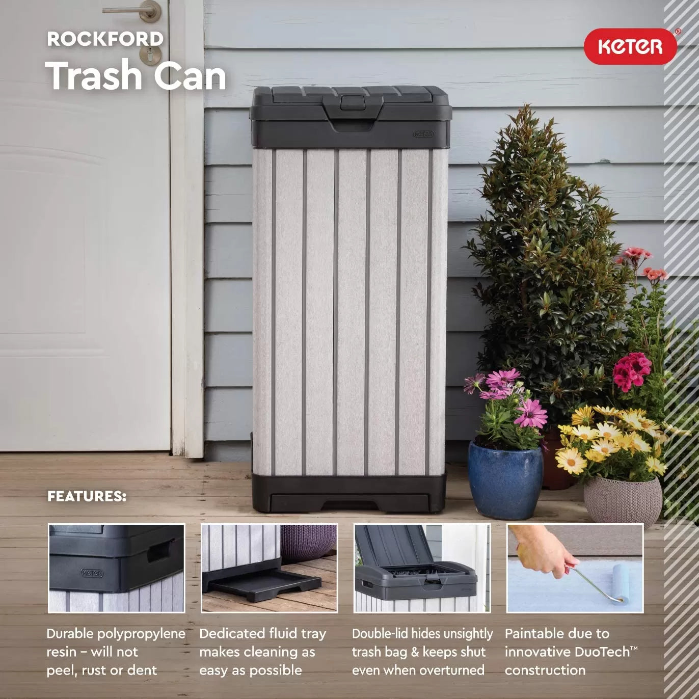 Keter Solana 70 Gallon Storage Bench Deck Box for Patio Furniture, Front Porch Decor and Outdoor Seating – Perfect to Store Garden Tools and Pool Toys,Brown/Brown