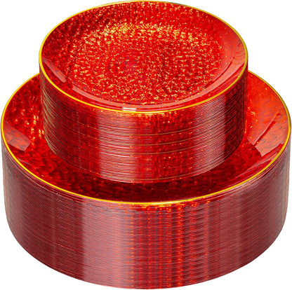 Rubtlamp 60Pcs Clear Plastic Plates,Clear Disposable Plates With Gold Rim,Heavy-duty Gold Plates,Hammered Party Plates Include 30Clear Dessert-Platos,30Dinner-Platos for Wedding, Party