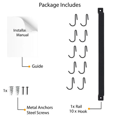 Wallniture Casto 17" Pot Rack with 10 Hooks, Steel Utensil Holder, Black