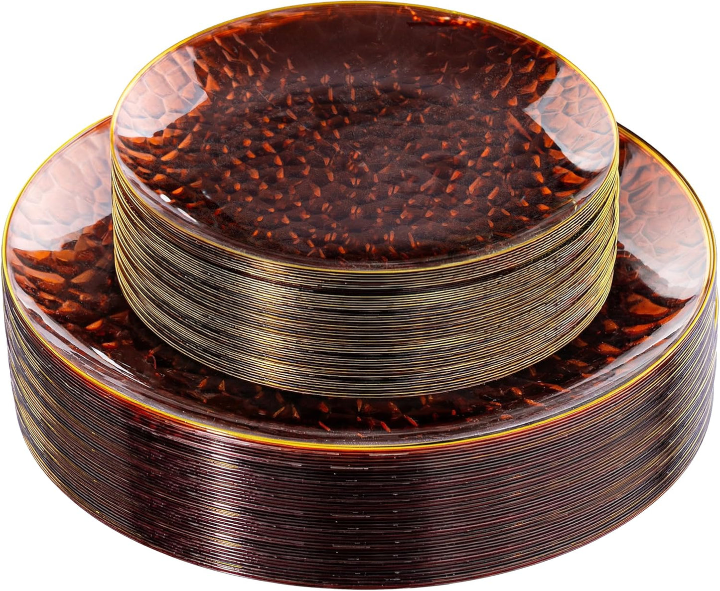 Rubtlamp 60Pcs Clear Plastic Plates,Clear Disposable Plates With Gold Rim,Heavy-duty Gold Plates,Hammered Party Plates Include 30Clear Dessert-Platos,30Dinner-Platos for Wedding, Party