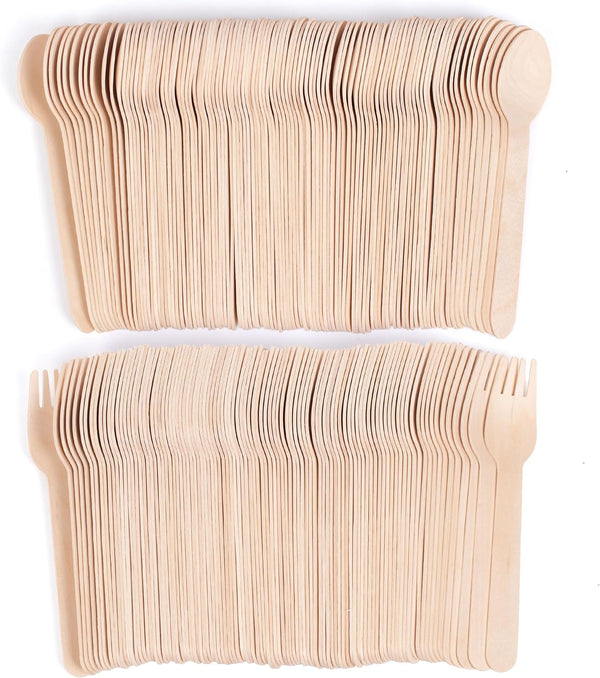 ANTETOK Disposable Wooden Cutlery Spoons - 100 Pack Wooden Spoons Disposable,Biodegradable and Earth Friendly, 6.3 Inch Length