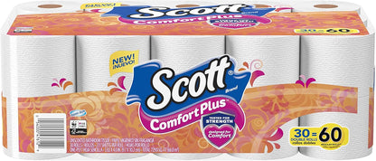 Scott ComfortPlus Toilet Paper, 12 Triple Rolls, 231 Sheets per Roll, Septic-Safe, 1-Ply Toilet Tissue