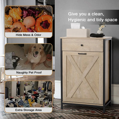 10 Gallon Tilt Out Kitchen Trash Cabinet Trash Can Wooden Tilts Out Hands Laundry Recycling Holder Brown