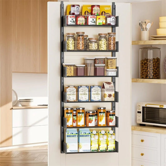 6Tier Over the Door Pantry Organizer with Sturdy Metal Shelves - 5.51"D x 16.54"W x 47.24"H