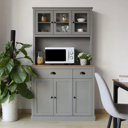VEIKOUS Pantry Kitchen Cabinet Storage with Microwave Stand and 3 Adjustable Shelves
