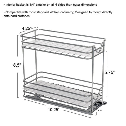 Household Essentials 2-Tier Brushed Nickel Spice Rack Organizer, Sliding Pantry Organizer