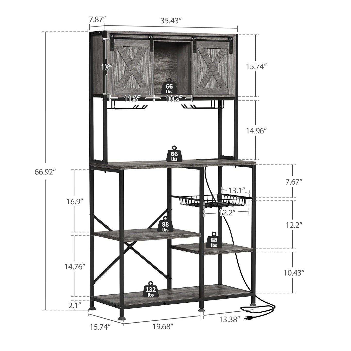 6-Tier Bakers Rack with Power Outlets Coffee Bar Station with Wine Glass Holder and Microwave Oven Stand