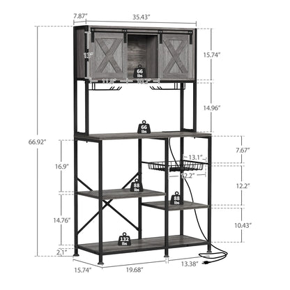 6-Tier Bakers Rack with Power Outlets Coffee Bar Station with Wine Glass Holder and Microwave Oven Stand