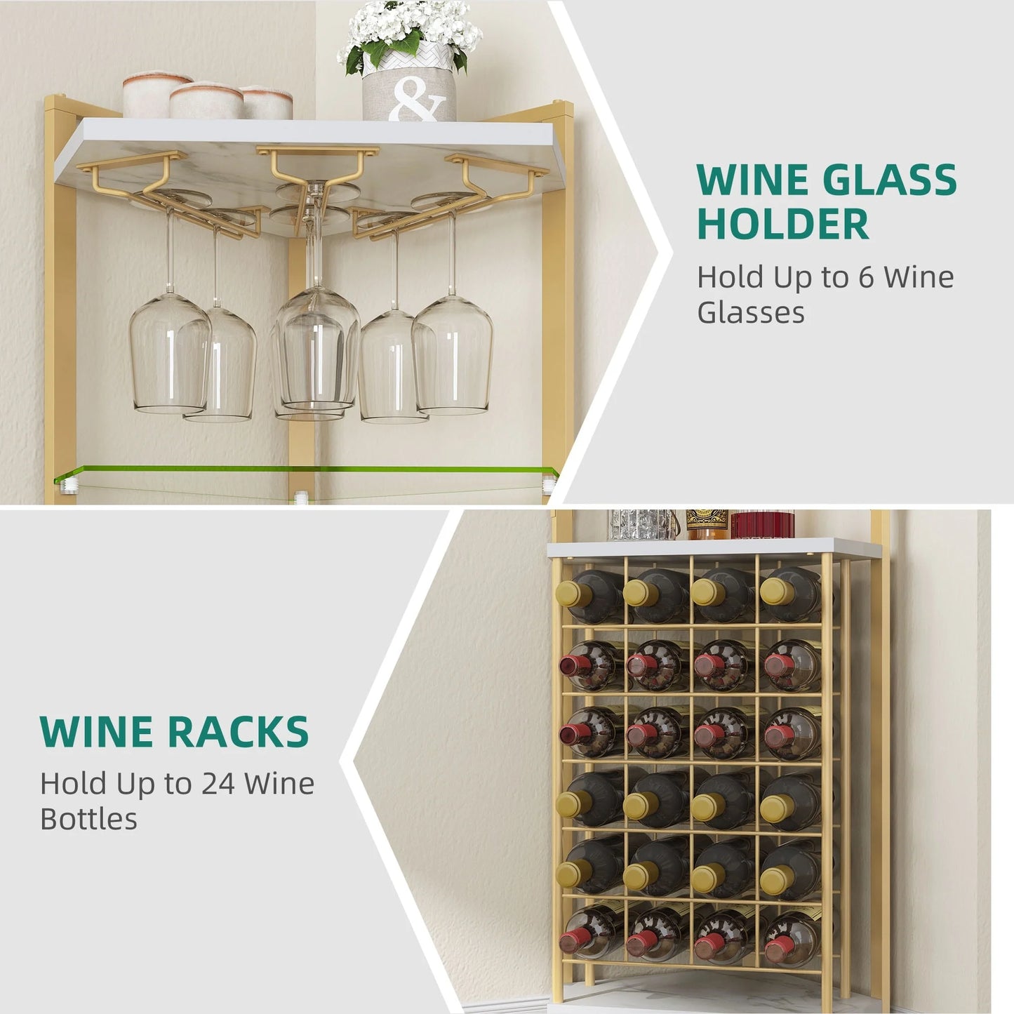Moasis 4-Tier Corner Wine Rack Bar Storage with Glass Holder and Shelves
