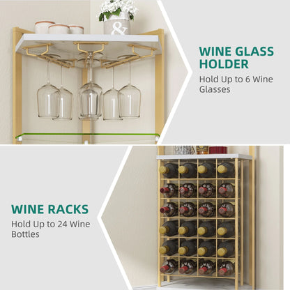 Moasis 4-Tier Corner Wine Rack Bar Storage with Glass Holder and Shelves
