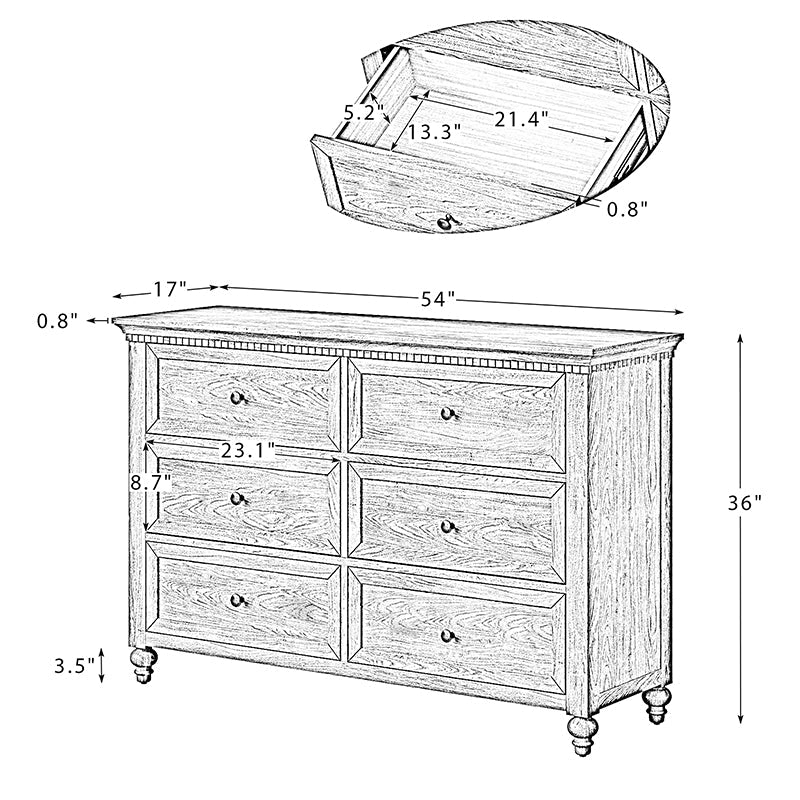 Benedikt 54" Wide 6 Drawer Dresser