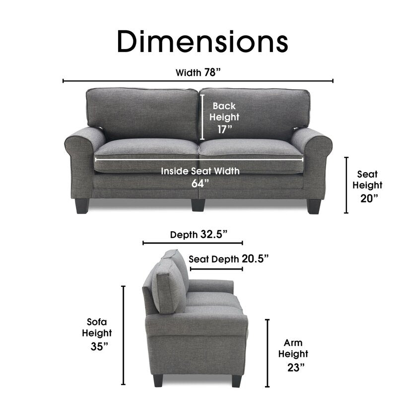 Serta Copenhagen 78" Sofa Couch for Two People with Pillowed Back Cushions and Rounded Arms