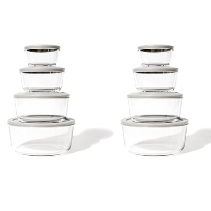 Glass Food Storage Set - Round Nesting, 8-Piece, BPA-Free, Airtight Lids, Microwave & Oven Safe