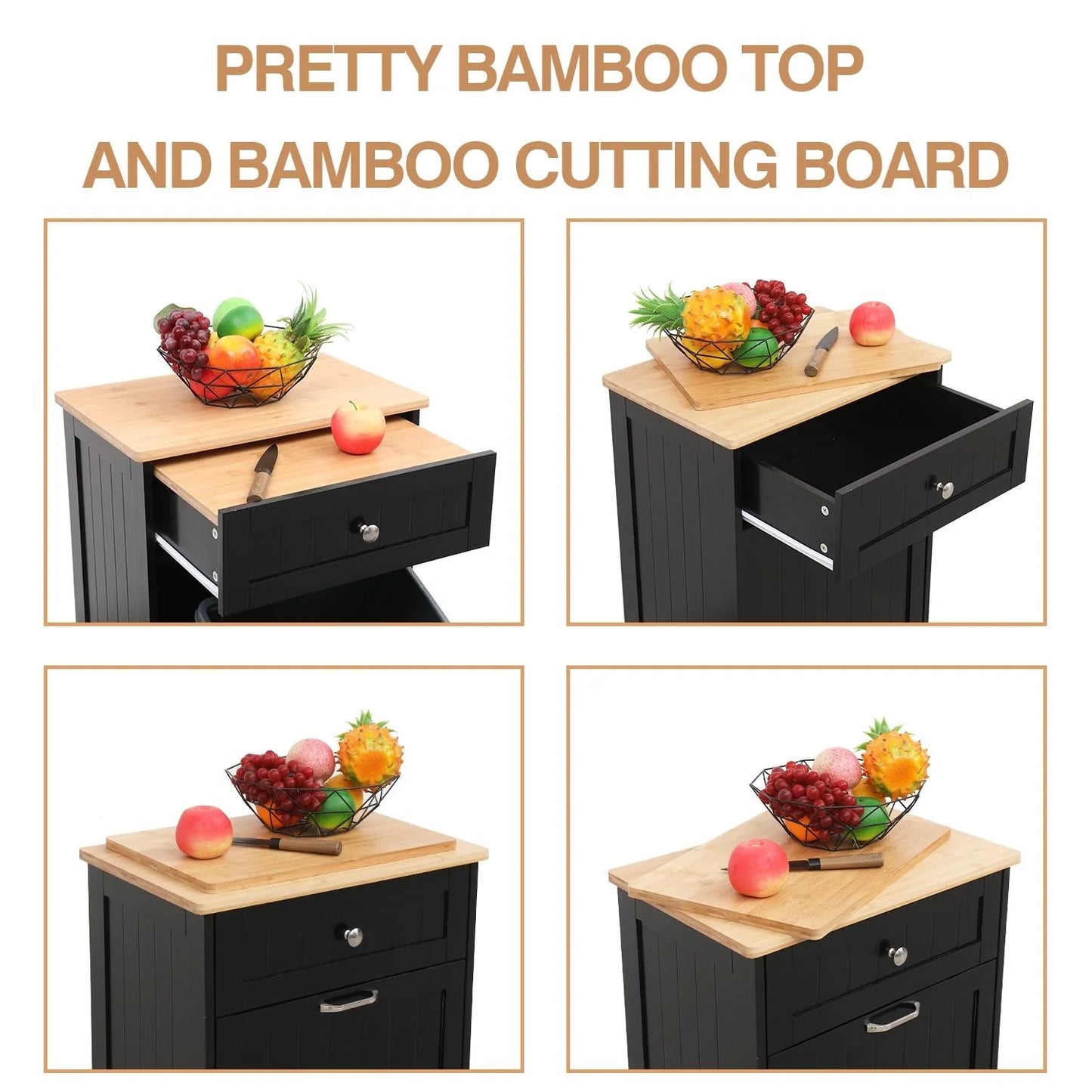 Erommy Tilt Out Trash Cabinet, Wooden Kitchen Trash Can Free Standing Waste Bin, Recycling Hideaway Garbage Can Holder