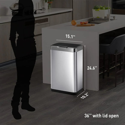 50 Liter / 13.2 Gallon Touchless Rectangular Motion Sensor Trash Can, Brushed Stainless Steel Finish