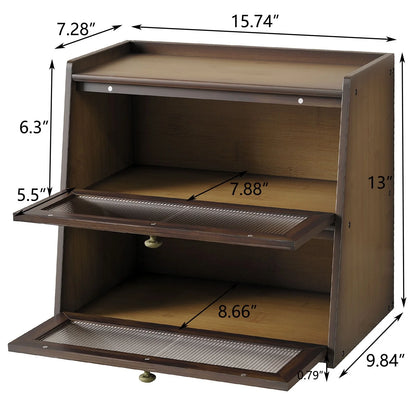 Double Layer Bamboo Bread Box for Kitchen Counter, Large Capacity Bread Storage Bin with Window Bread Holder.