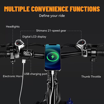 BFISPORT EB26 Electric Bike for Adults 750W/Peak 1000W Electric Bicycle 48V 15AH LG Battery Electric Bike 26" Fat Tire Mountain28mph Shimano 21 Speed Gears Dual Shock Absorber Electric Bike