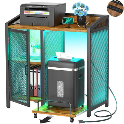 File Cabinet with Charge Station, Storage Cabinet with Paper Shredder Stand On Wheel