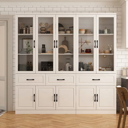 78.7"Modular White Curio Bookcase Cabinet w/Glass Doors Buffet Display