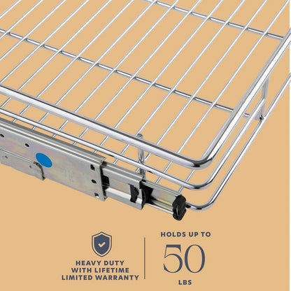 Pull Out Cabinet Drawer Organizer, Heavy Duty- Steel Metal- Chrome Finish