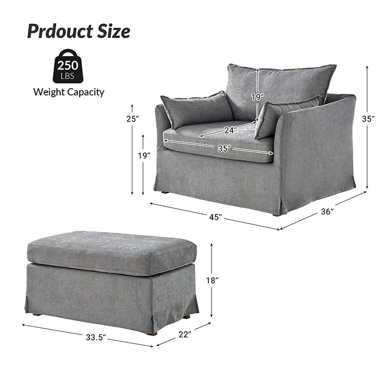 Miles Slipcovered Armchair with Large Ottoman