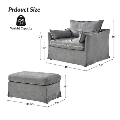 Miles Slipcovered Armchair with Large Ottoman