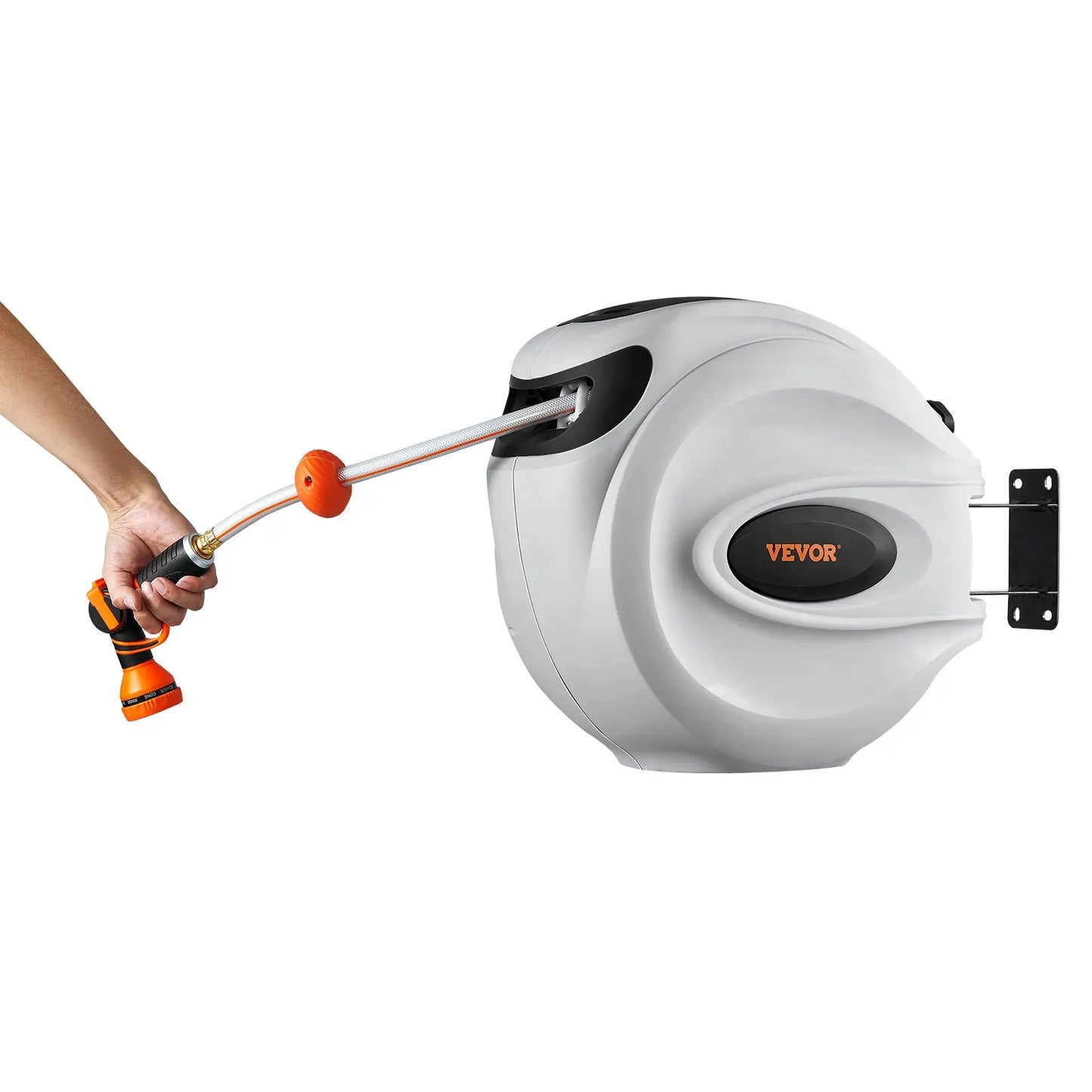 Retractable Hose Reel, Various specifications, 100'x1/2" 180° Swivel with 9-Pattern Nozzle, Automatic Rewind, Lock at Any Length, Slow Return System