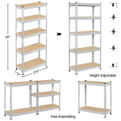 Yaheetech 5 Tiers Boltless Storage Shelf 330lb Capacity for Each Tier,Metal Frame MDF Wood Boards