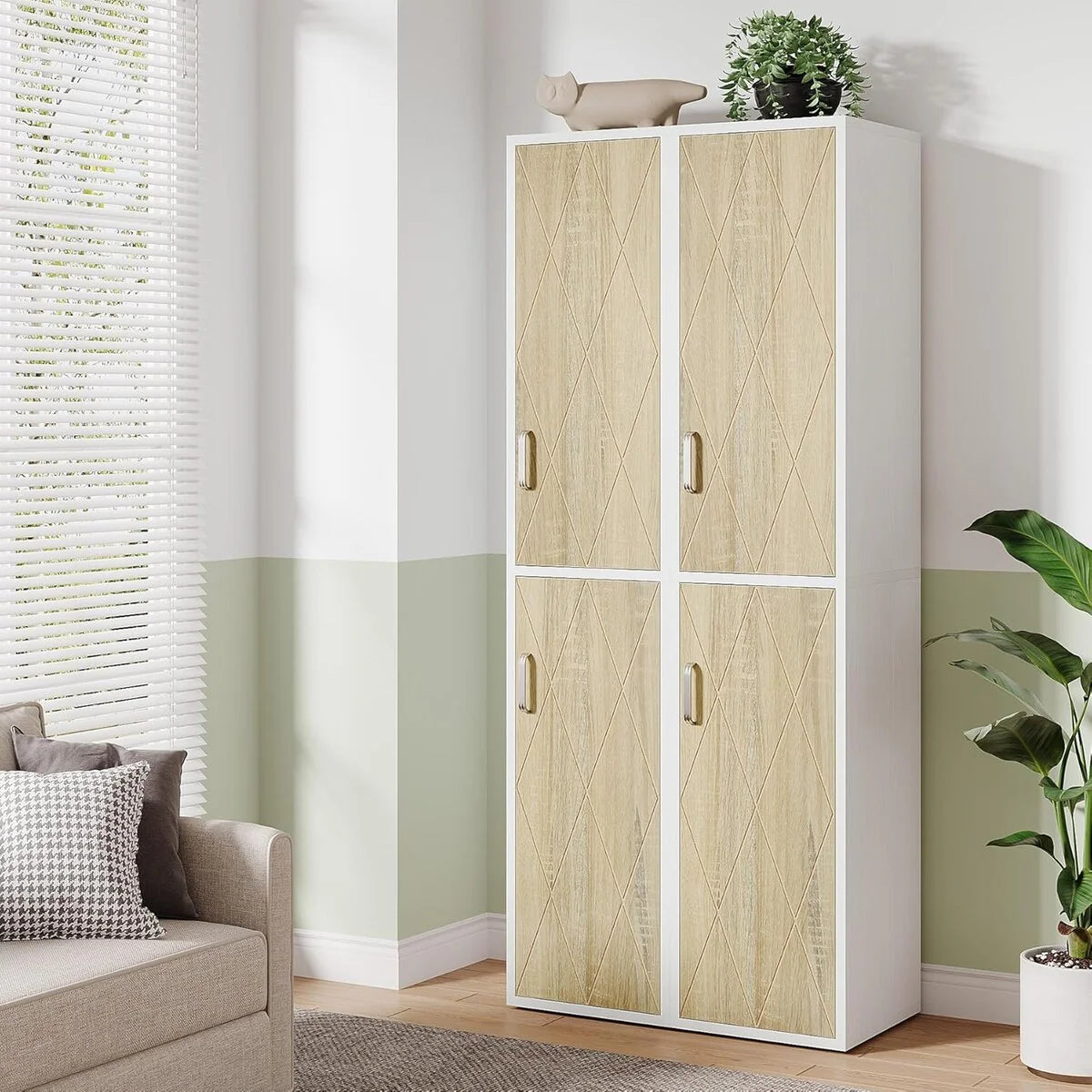75.39-Inch Wood Storage Cabinet, Tall Floor Cabinet with 2 Doors and 6 Shelves