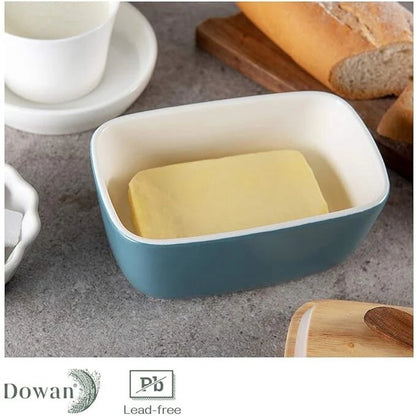 DOWAN 6.5" Large Butter Dish - Ceramic Butter Dish with Lid, Haze Blue
