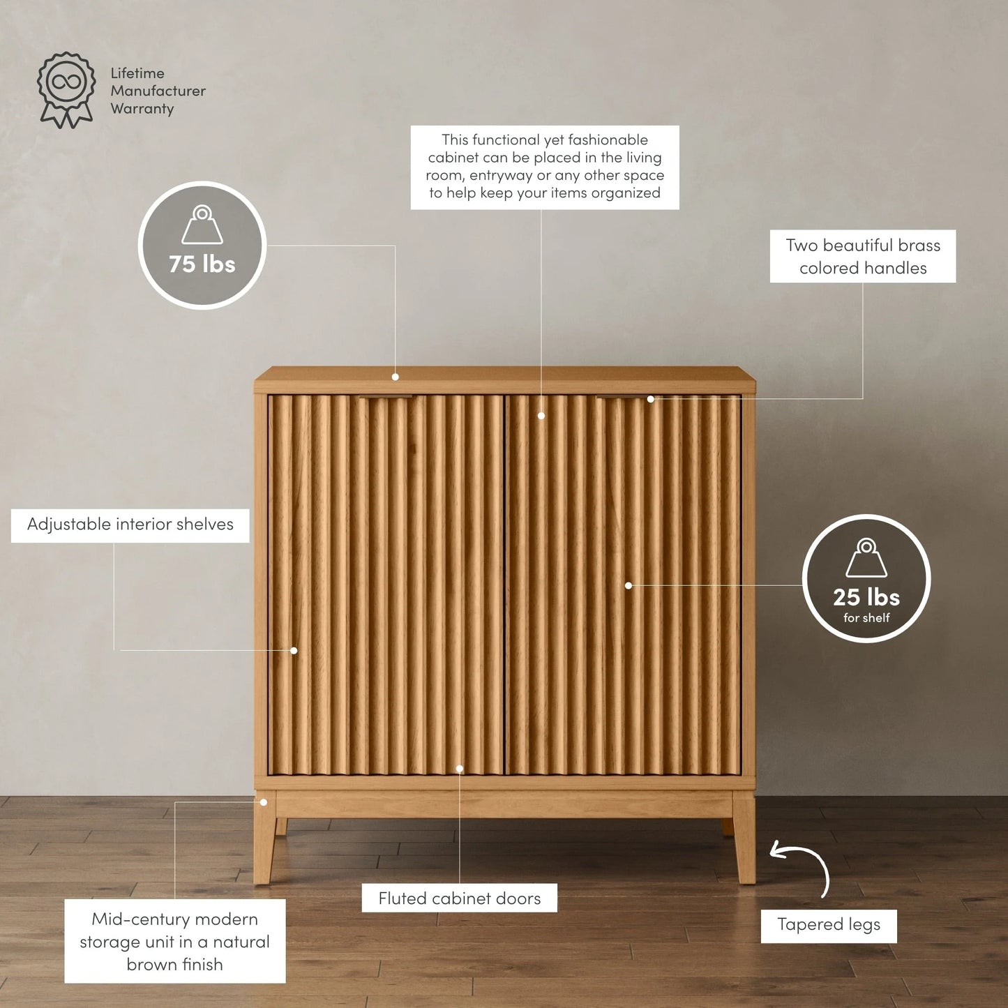 Jasper Modern Sideboard, Kitchen Storage Cabinet with Fluted Doors
