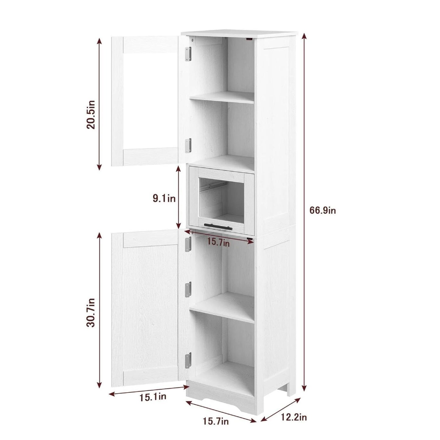 Tall Cabinet with Doors and Adjustable Shelf, Kitchen , Bathroom - N/A