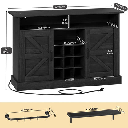 52"Farmhouse Coffee Bar Cabinet with Floating Shelf - 15.75"D x 52"W x 34"H