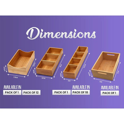 YBM HOME Bamboo 4 Compartment Organizer Tray for Drawers - 4 Compartment