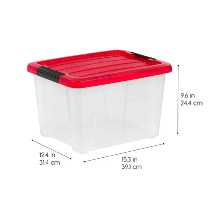 20.5 QT Stackable Holiday Storage Bins, Clear/Red (4-Pack)