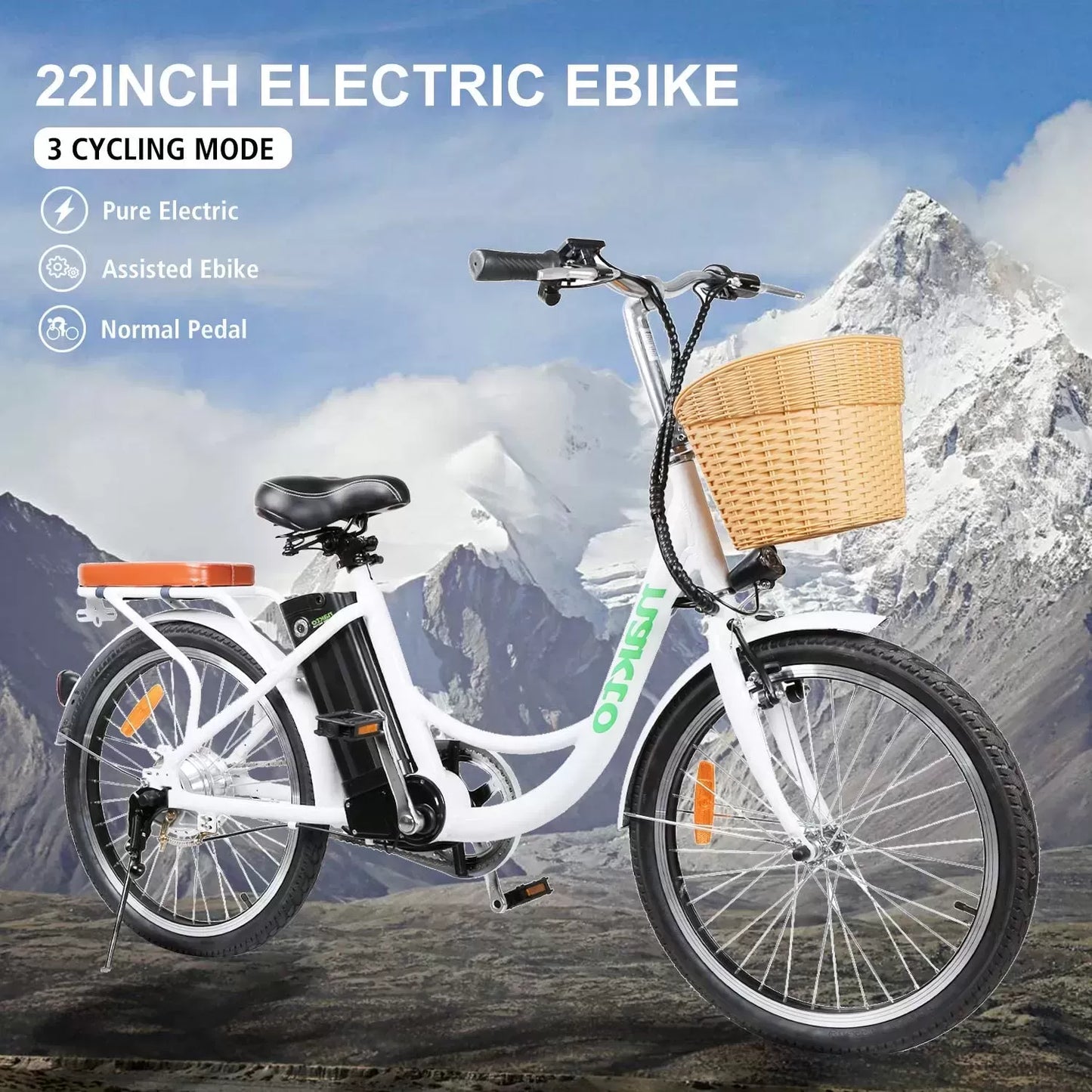 NAKTO 22"/26" Electric Bike for Adults 250W/350W City-Electric Bike Sporting 6-Speed Gear Electric Bicycles 36V 10.4/12Ah Removable Lithium Battery Ebike for Female Male