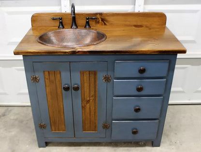Rustic Farmhouse Vanity - Copper Sink - 42" - BLUE🔥Free shipping🔥