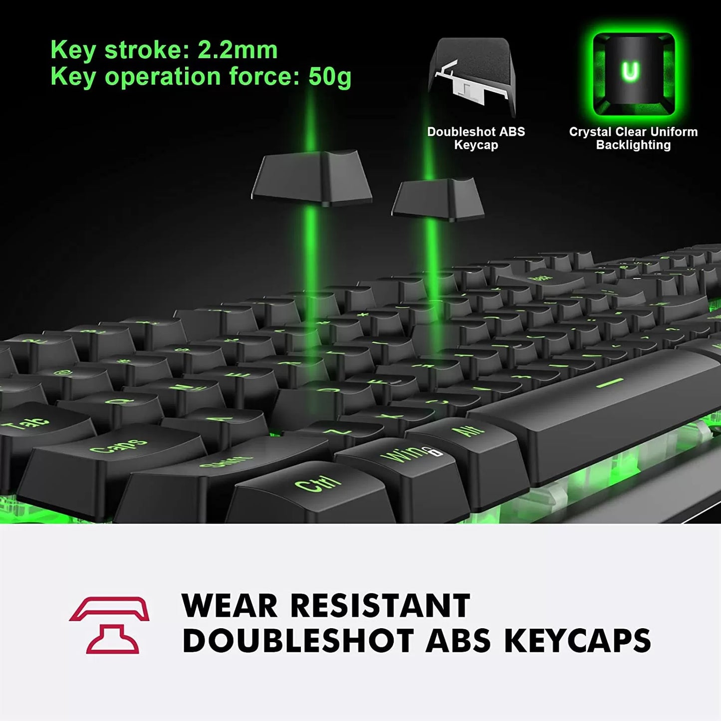 NPET K10 Wired Gaming Keyboard, LED Backlit, Spill-Resistant Design, Multimedia Keys, Quiet Silent USB Membrane Keyboard for Desktop, Computer, PC (Black)