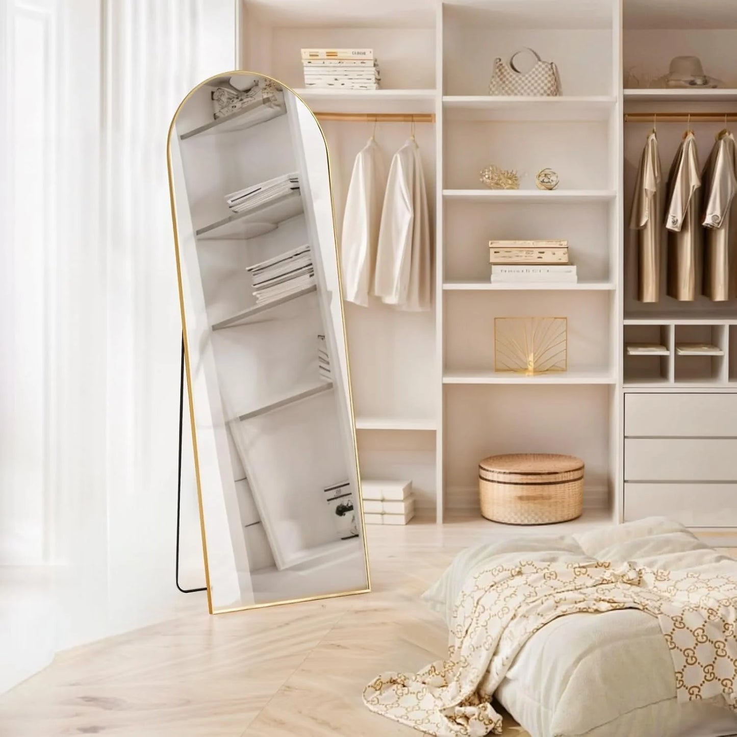Full Length Mirror with Stand, Floor Mirror with Aluminum Alloy Frame for Bedroom, Standing Full Body Mirror for Wall, Cloakroom