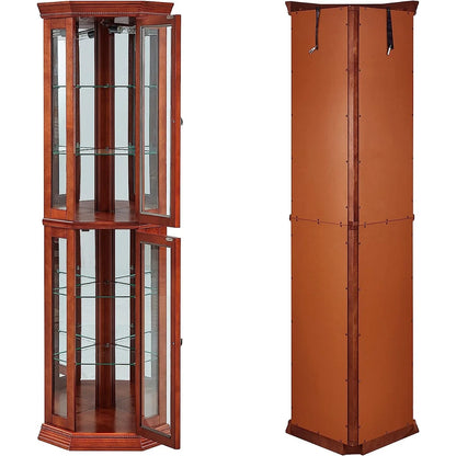 Corner Curio Cabinet with Lights Adjustable Tempered Glass Shelve